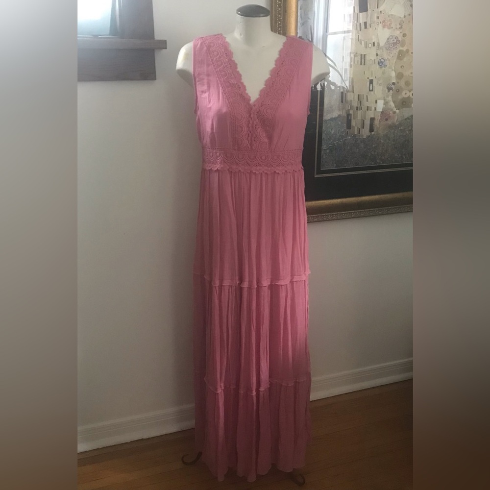 NWT - Rebellion Beautiful Pink Boho Maxi Dress - Size Large